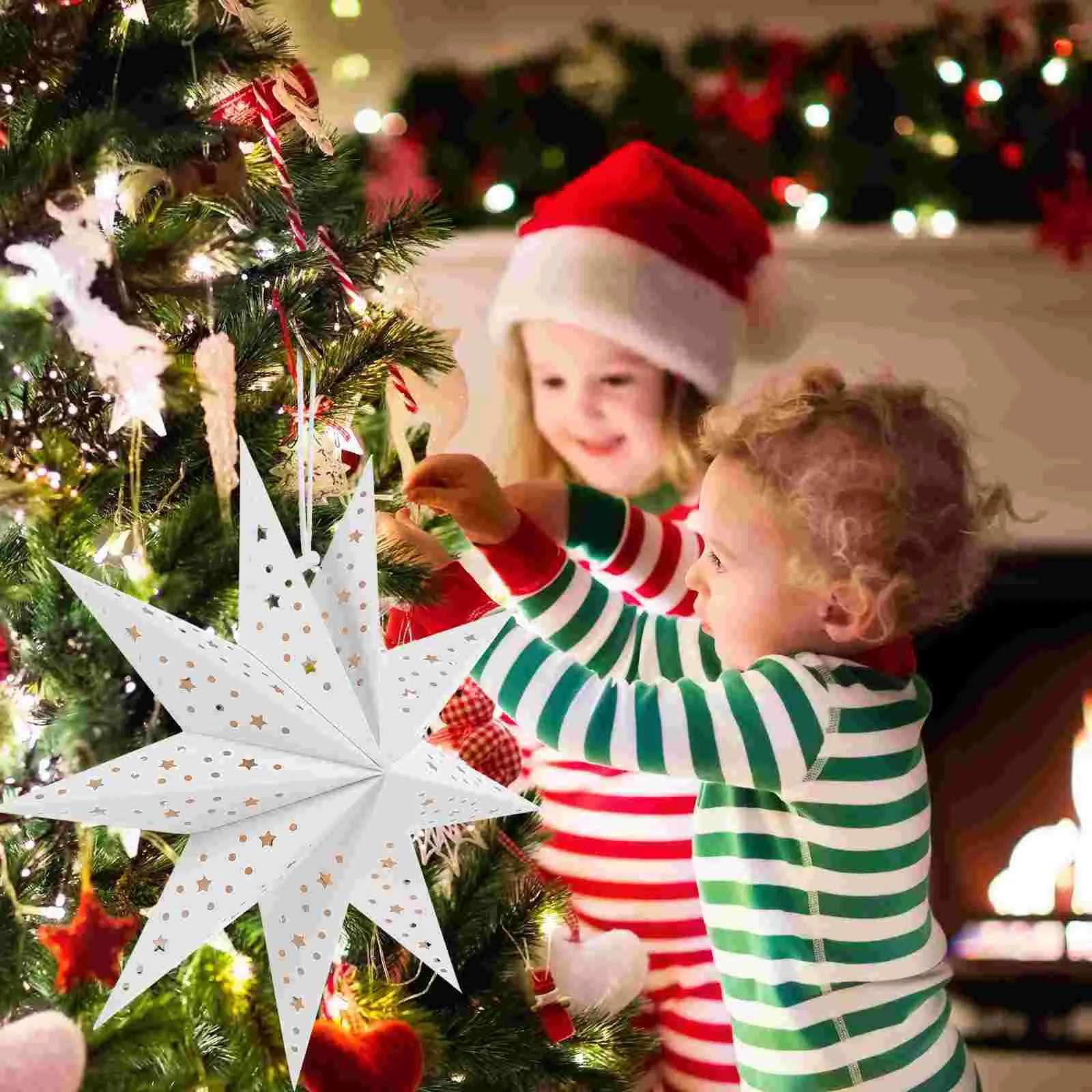 

3 Pcs Nine Pointed Star Paper Lantern Lamp Covers Christmas Pendant Locket Decorative Shades Lanterns For Home Decorations