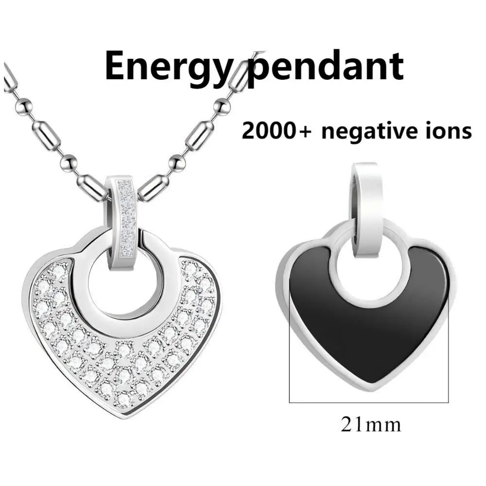 Herz-Anhänger aus Titanstahl in chirurgischer Qualität für Damen, Diamant-Vulkanstein-Halskette – modischer Schmuck für Schlaf und Gleichgewicht – Detail 2