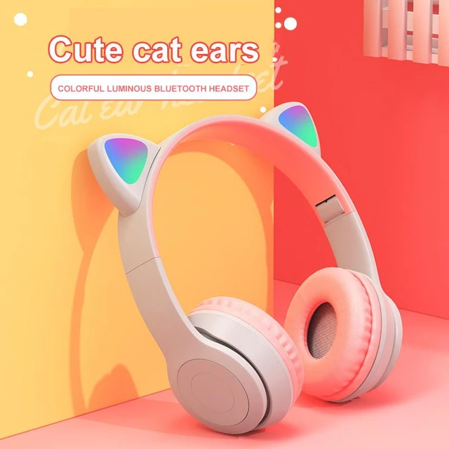 Oreille de chat Bluetooth sans fil P47 avec micro, écouteurs stéréo, casques  de basse, écouteurs PC