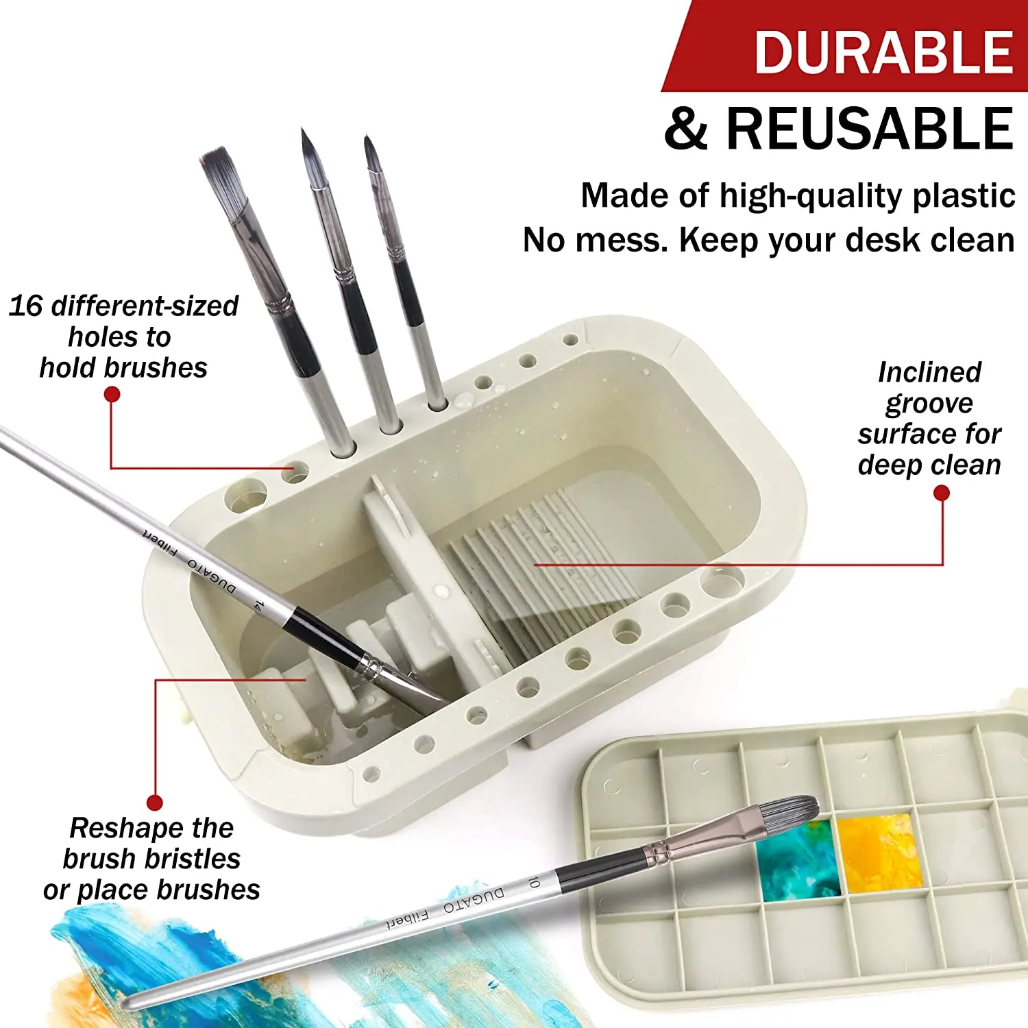 Paint Brush Cleaner Washer Multifunction Painting Brush Basin Holder and Organizer width Tray Palette Lid 2 Art Sponges 6