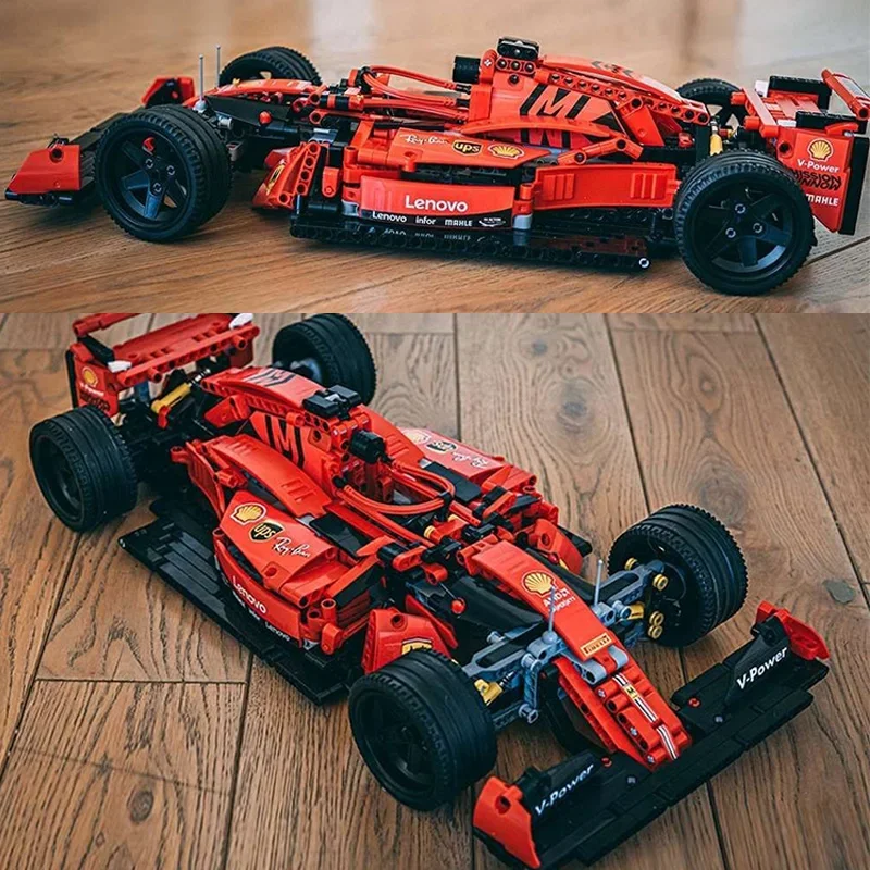 테크니컬 F1 럭셔리카 로고 빌딩 블록, 포뮬러 1 초고속 레이싱 차량 모델 또는 RC 브릭 장난감, 남자 친구를 위한 생일 선물