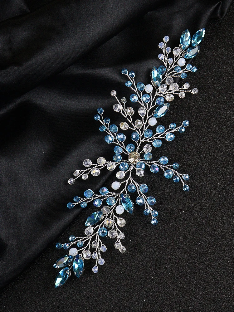 Bridal Hair Accessories Romantic Blue Tiaras Wedding Headband Crystal Rhinestone Women Bridal Hair Accessories Bride Head Jewelry Party Prom Hairpiece