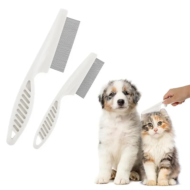 Pet Comb Stainless Steel Fine Tooth Puppy Cat Hair Grooming Brush Dog Flea Louse Shedding Tools Cat Dog Bath Cleaning Supplies