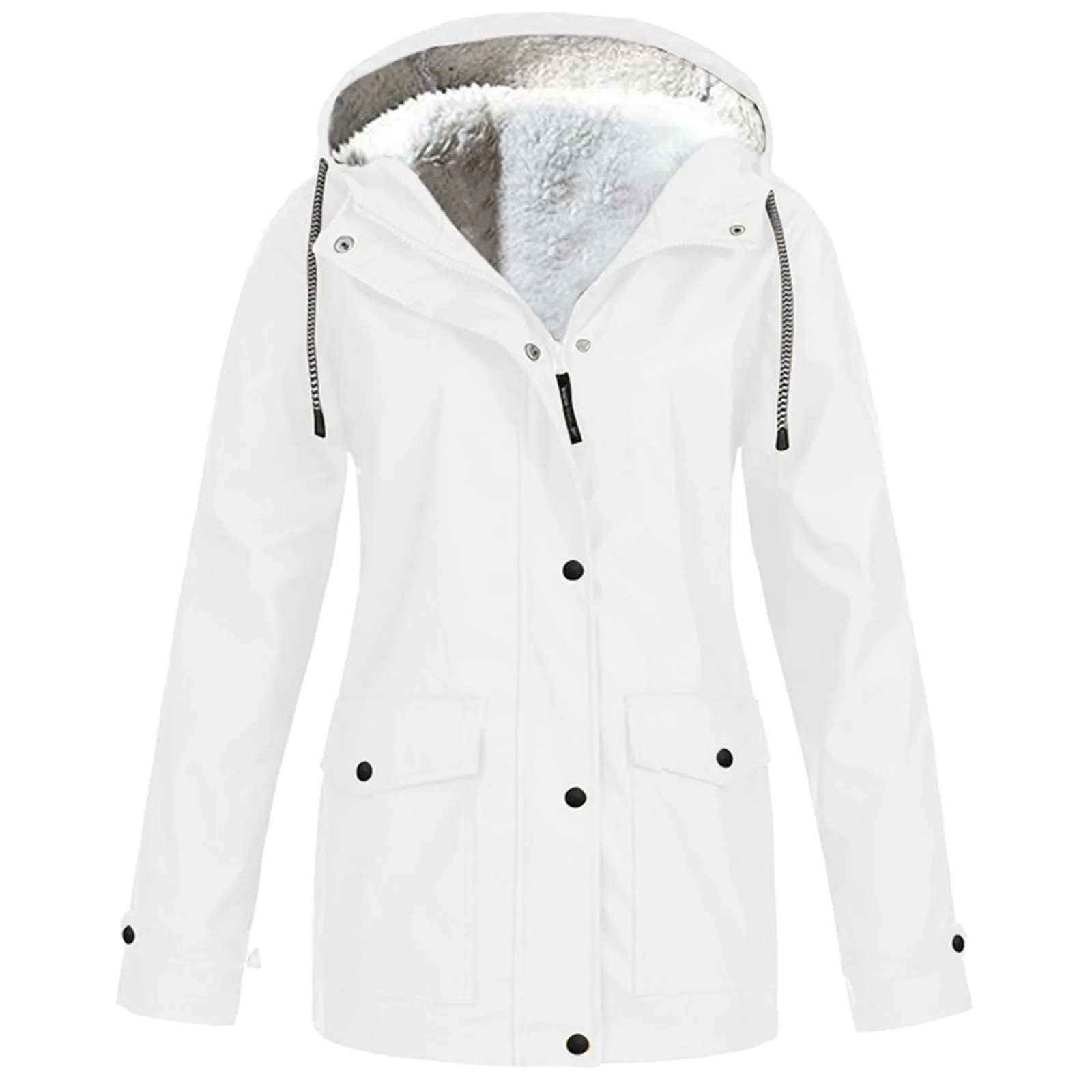 2024 Women's Thick Coat Fashion Autumn Winter Plus Velvet Outdoor Jacket Windproof Waterproof Mountaineering Hooded Overoat