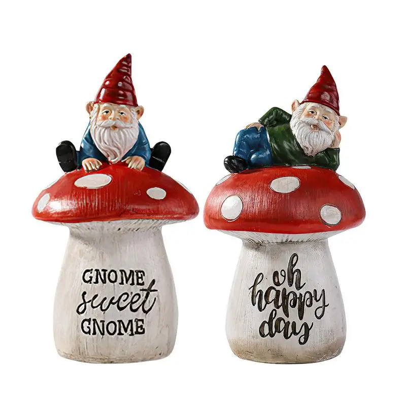 

Cute Garden Gnomes On Mushrooms Statues Garden Gnomes Sitting On Mushroom Garden Decoeration Perfect Gift Add Pleasure Cute