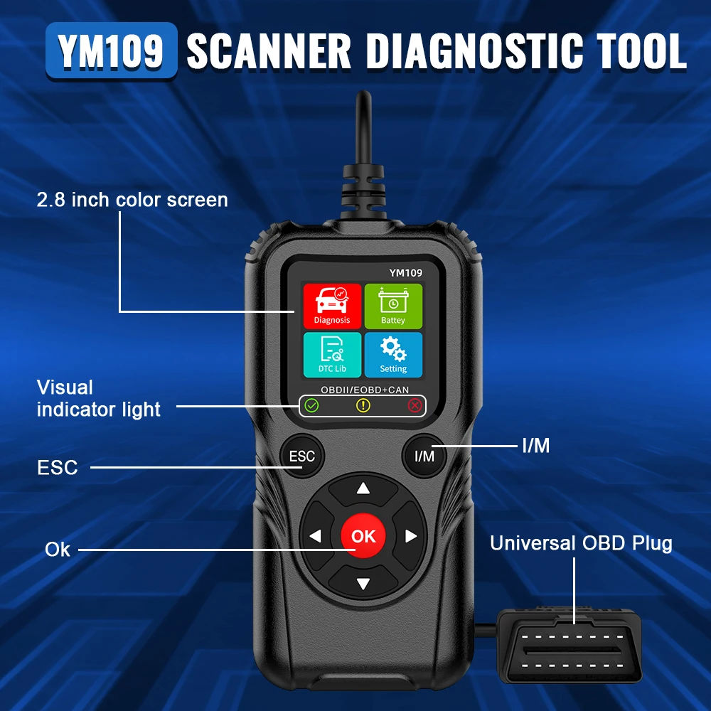 Car Diagnostic Tools Fault Code Clear OBD II EOBD Scanner Check Engine System Battery Tester ​YM109 Car OBD2 Code Reader 2