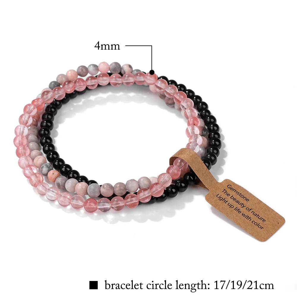 Natural Green Stone Bracelet 3Pcs/set 4mm Moss Agates Black Onyx Cat Eye Beads Elastic Bracelets For Women Men Simple Jewelry