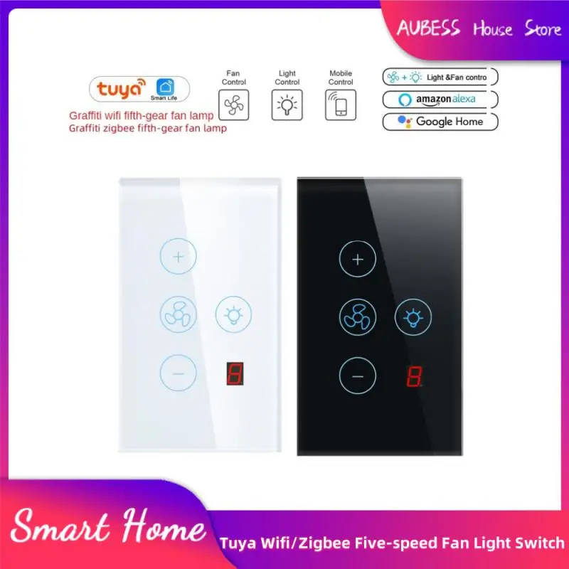 

Пятискоростной вентилятор, Φ переключатель Tuya Wifi/Zigbee SmartSwitch, тиристор, регулировка скорости, сенсорная панель, переключатель APPWireless Remote Control