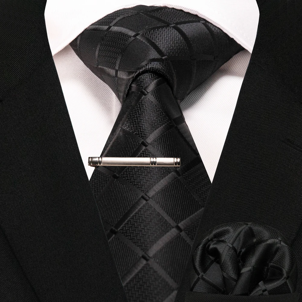 EASTEPIC Lila karierte Herren-Seidenkrawatte, 8 cm, Einstecktuch mit Metallclip, Einstecktuch-Set für Business, Party, Hochzeit, Geschenk – Detail 6