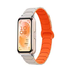 Magnetic Armor Silicone Sport Strap - Smartwatch Replacement Bracelet for Huawei Band 11 11Pro (Starlight Orange)