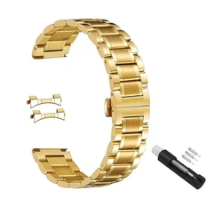 Sleek Stainless Steel Quick Release Watch Band - Versatile Metal Chain Strap - 22mm (Gold)