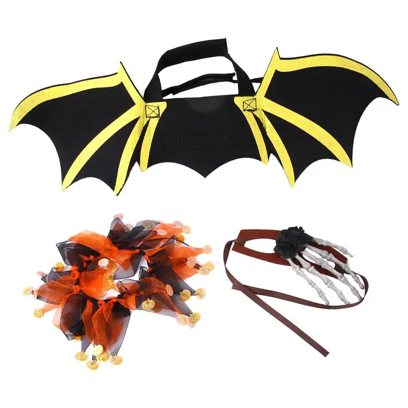 

Cute Pet Halloween Bat Costume | 81g Adjustable Dog Halloween Costume Set | Cat Xmas Bat Wing Clown Collar Skull Headpiece Set