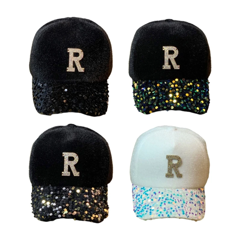 

Solid Color Letter Baseball Casual Sequins Peaked Coldproof Thermal for Snowboarding Skiing Cycling Camping