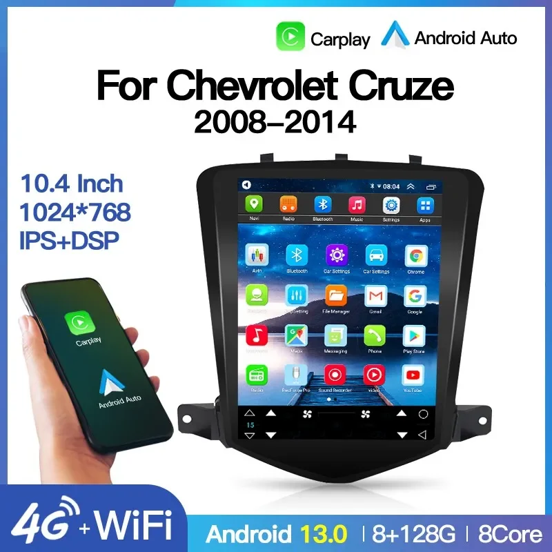 

10.4 Inch Android Tesla Screen Car Radio for Chevrolet Cruze J300 2008-2014 Multimedia Video Player Gps Navigation 2 Din Carplay