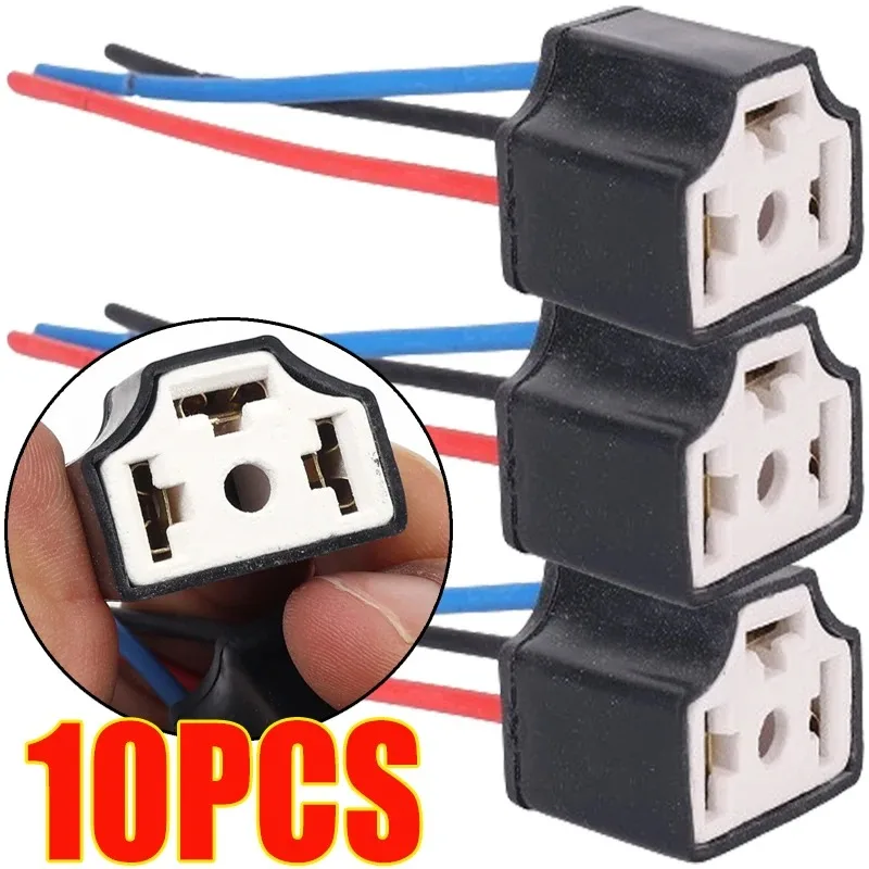 Headlight Holder H4 Car Bulb Lampholder 3-hole Ceramic Wire Wiring Light Beam Socket Plug Auto Accessories 2/4/6/10pcs