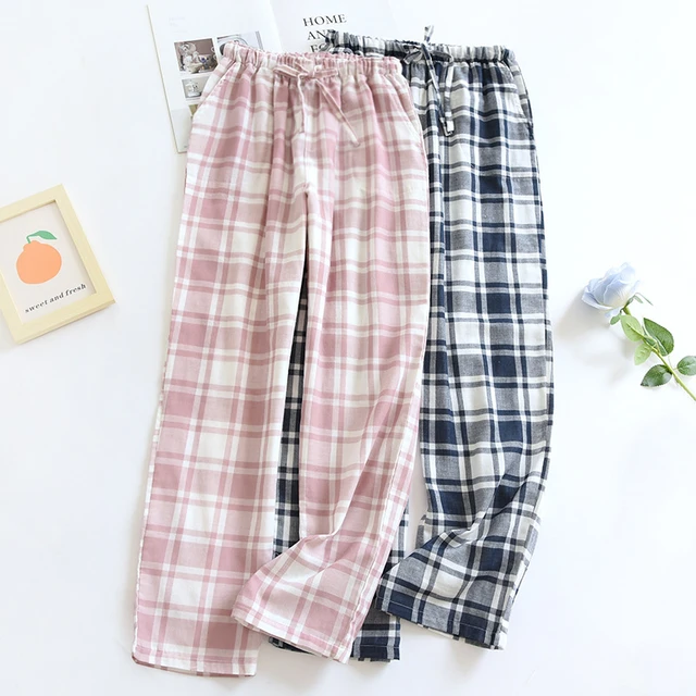 Spring Summer Lovers Loose Thin Sleep Bottoms Plaid Color Elegant