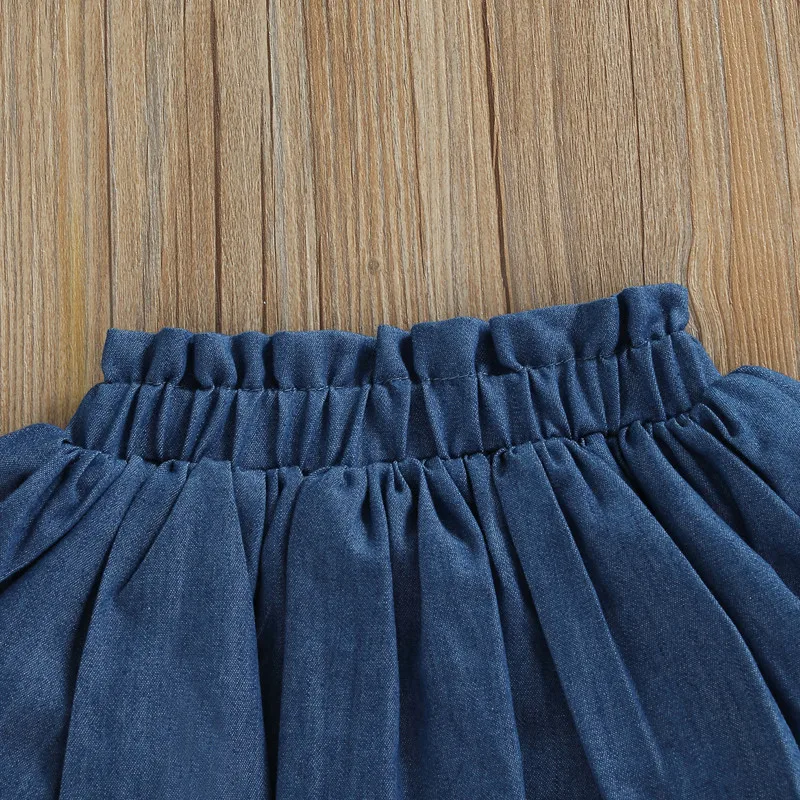 1-4 Years Baby Kids Girls Denim Shorts Elastic Waist Pleated Solid Summer Skirt Shorts Girls Casual Daily Mini Pants