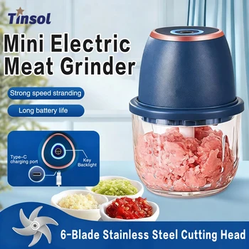 TINSOL 350ml Mini Food Chopper Electric Meat Grinder Garlic Press USB Multi-Function Slicer Blender Kitchen Food Processor 1