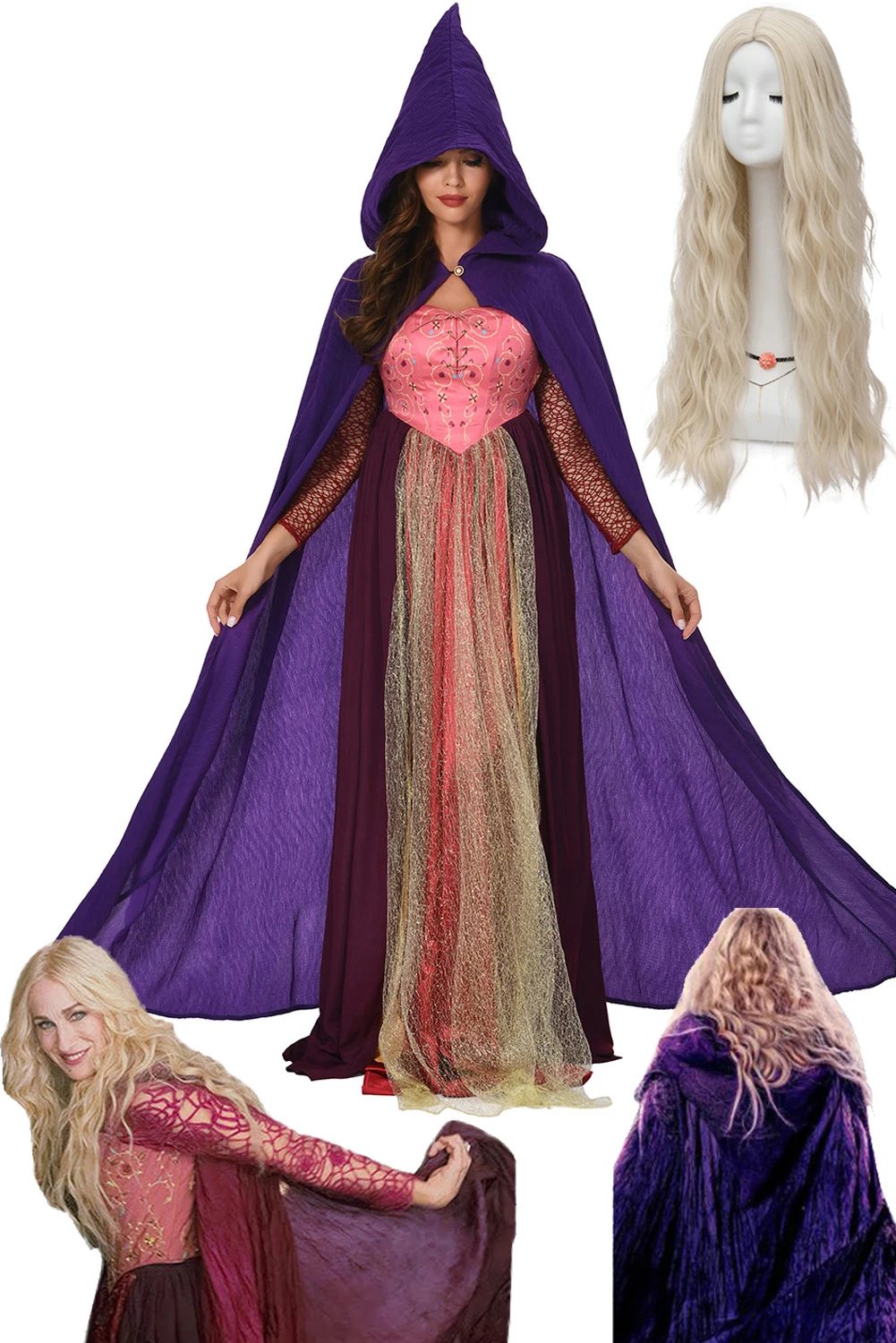 

Женский костюм для косплея «хокус» Сара Сандерсона, парик-накидка для женщин на Хэллоуин вечерние вечерняя одежда ведьмы для ролевых игр