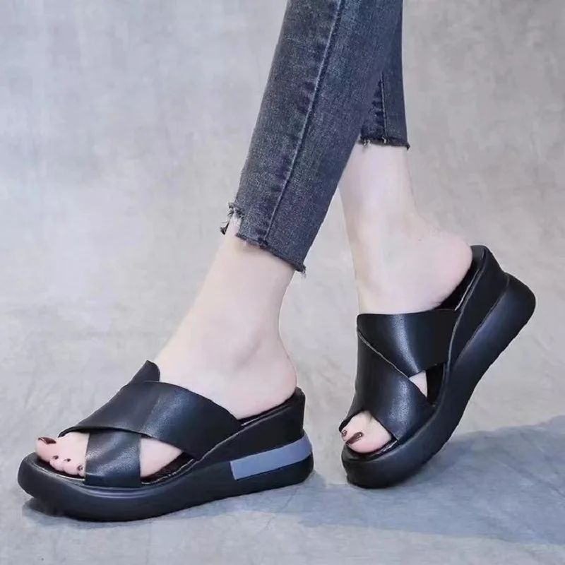 2025 Summer Wedge Platform Sandals Fashion Retro Romen Beach Shoes Ladies Casual Peep Toe Soft Comfortable Sandalias De Mujer