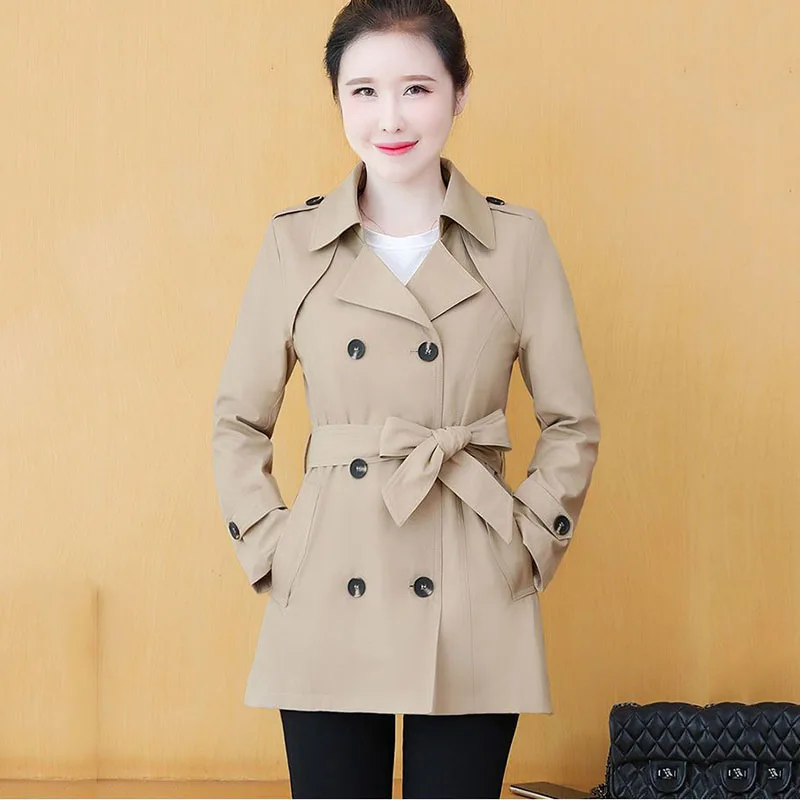 

New Middle-aged Women's Casual Trench Coat Spring Autumn Long Windbreaker Jacket Belt Female Korean Slim Work Clothes Tide 4XL