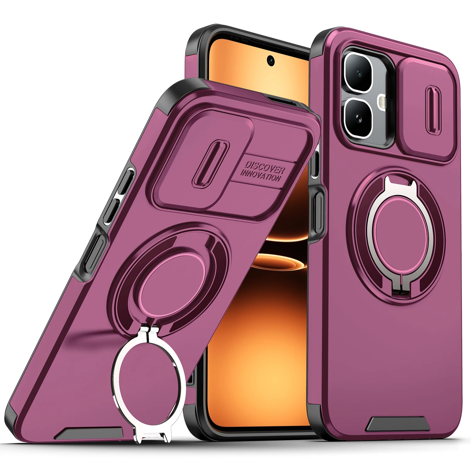 Armor Case with Slide Lens Protect & Magnetic Ring Holder