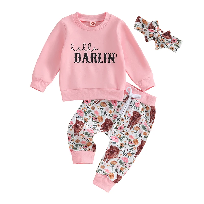 

Ledy Champswiin Toddler Infant Newborn Baby Girl Clothes Set Floral Sweatsuits Tops Long Pant Fall Winter Outfits 3pcs