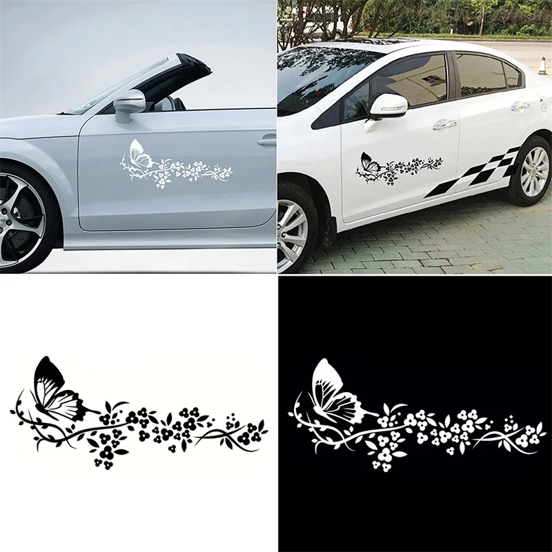 New Car Sticker Flying Butterfly Flower Decal Auto Door Window Decal ...