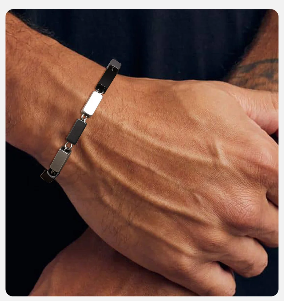 Vnox 2 Töne Ketten armbänder für Männer, schwarzes Edelstahl geometrisches Rohr Glieder kette Armband, einfacher Metalls chmuck – Detail 2