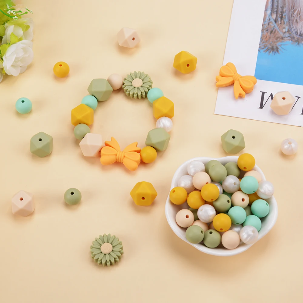 LOFCA 실리콘 루즈 비즈, DIY  젖니 비즈, 활 타이 비즈, 젖꼭지 체인 목걸이 팔찌, 장난감 쥬얼리 액세서리, 66 개