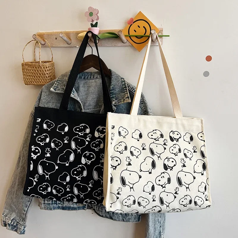 Snoopy Casual Canvas Women Bag Large Capacity Cartoon Print Shoulder Bag Fashion Female Tote Zipper Handbags Ladies Shopping Bag 2