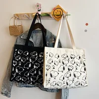Snoopy Casual Canvas Women Bag Large Capacity Cartoon Print Shoulder Bag Fashion Female Tote Zipper Handbags Ladies Shopping Bag 2
