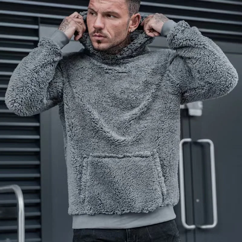 Men O-neck Plush Hoodies Soft Solid Letter Print Male Casual Basic Flannel Warm Comfort Vintage Clothing For Man Sweatshirts