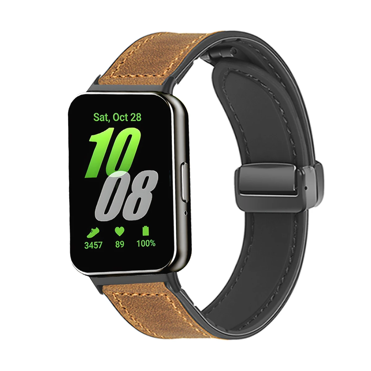 Luxurious Leather and Silicone Magnetic Buckle Watch Strap Bracelet