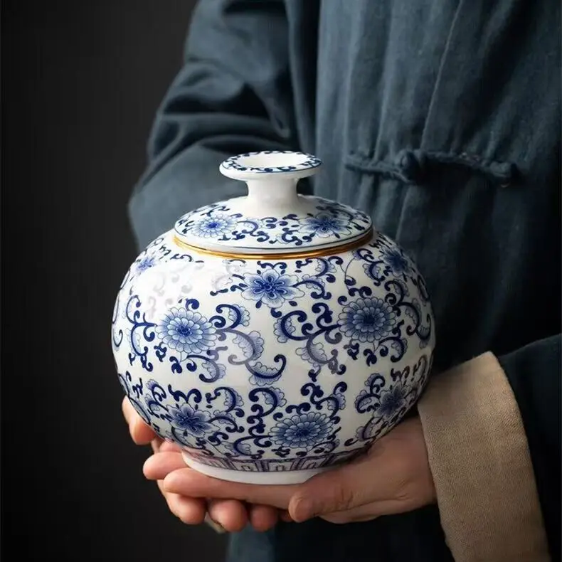 Chinese Blue and White Floral Porcelain Ceramic Vases, Tea Sugar Jar,Jingdezhen 3