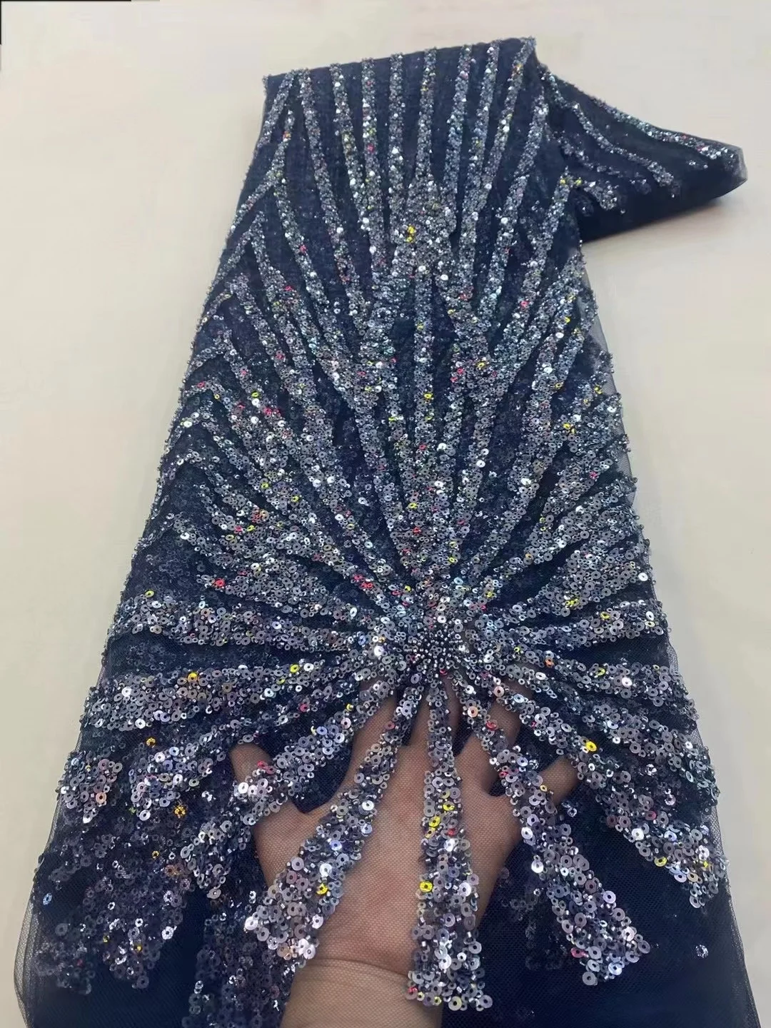 

Sequin African French Net Lace Fabric 2023 Navy Blue High Quality Tulle Mesh Lace Bridal Nigerian Wedding Dress Lace For Woman