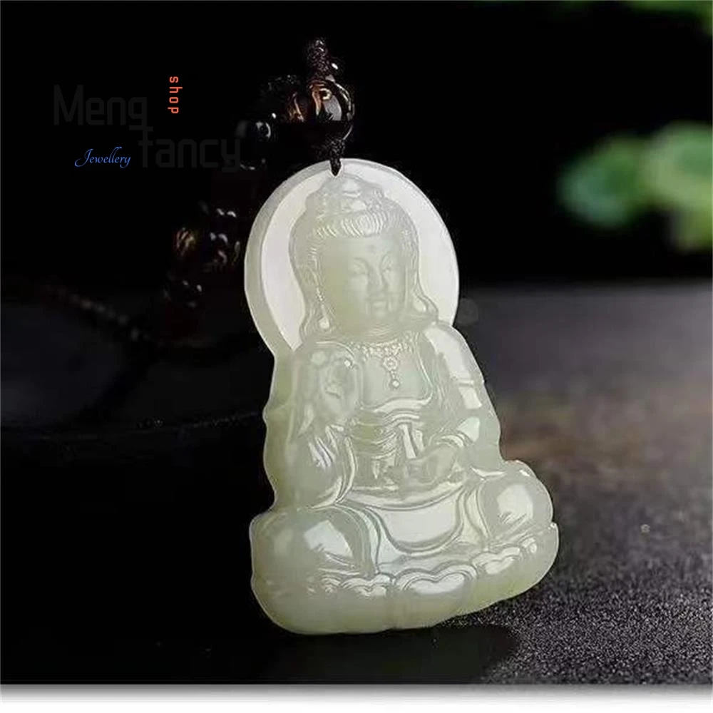 Natural Hetian White Jade Guanyin Pendant Exquisite Buddhist Amulets Luxury Fashion Jewelry Handicraft Holiday Gift