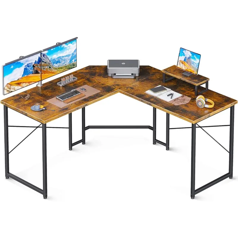 

51 Inch Computer Desk with Monitor Stand, PC Gaming Desk, Corner Desk Table for Home Office Sturdy Writing Workstation, Vintage