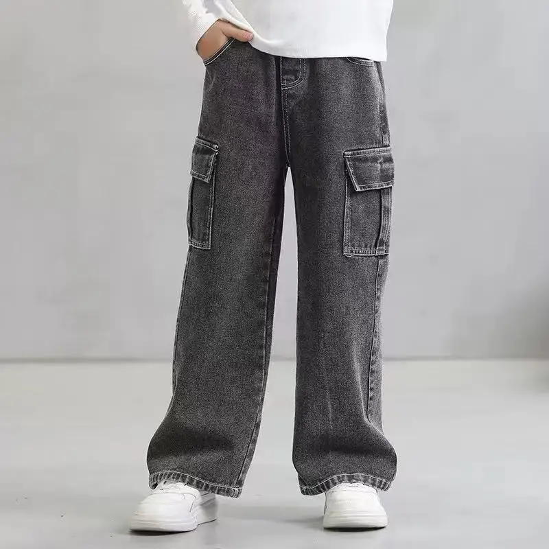 Modische Kinderjeans für Schüler, Streetdance-Stil, Stylische Jeans für Mittlere und Große Kinder, Bestickte Weite Hosen mit Geradem Bein – Detail 2