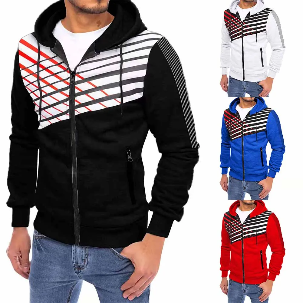 

Men Print Long Sleeve Hooded Sweatshirt Hoodies Jacket Casual Outwear Coat Tops Autumn Winter Zip Up Athletic Sports Running Top