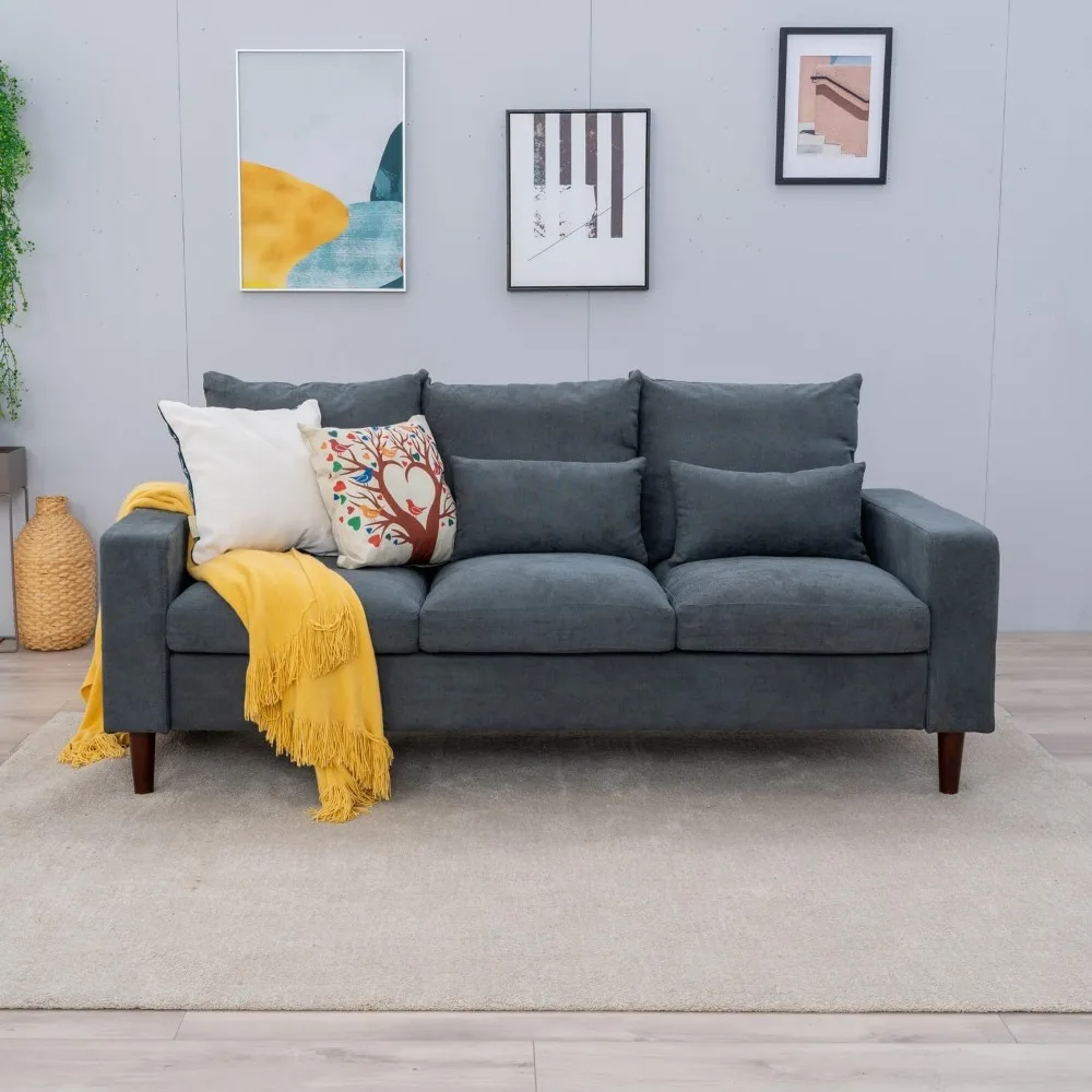 

3 Seat Designer Sofa Couch Linen Fabric Wood Legs, Grey