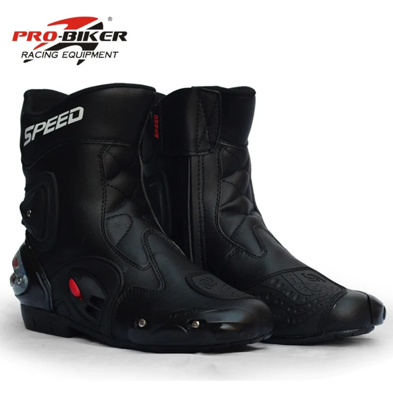 PRO-BIKER SPEED Ankle Joint Protection Motorcycle Boots Moto Shoes For Motorcycle Riding Racing Motocross Boots BLACK RED WHITE