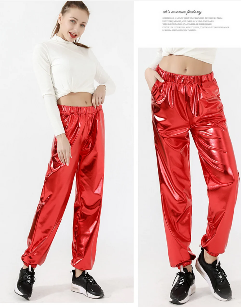 Damen Metallic Shinny Hosen lässig holo graphische Jogger Jogging hose Punk Hip Hop Hose Streetwear Gold blau Silber Shinn ing – Detail 1