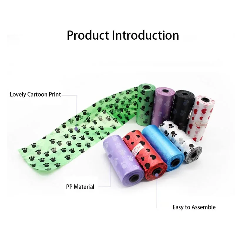 1 Roll 15pcs Pet Poop Bag Multipurpose Carrier Garbage Clean Dog Waste Poop Bag Dog Accessories Pet Supplies Trash Bags