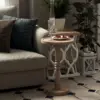 Pedestal Small Drinking Table, Farmhouse Tray Top End Table, Distressed Finish, Wood Color 6