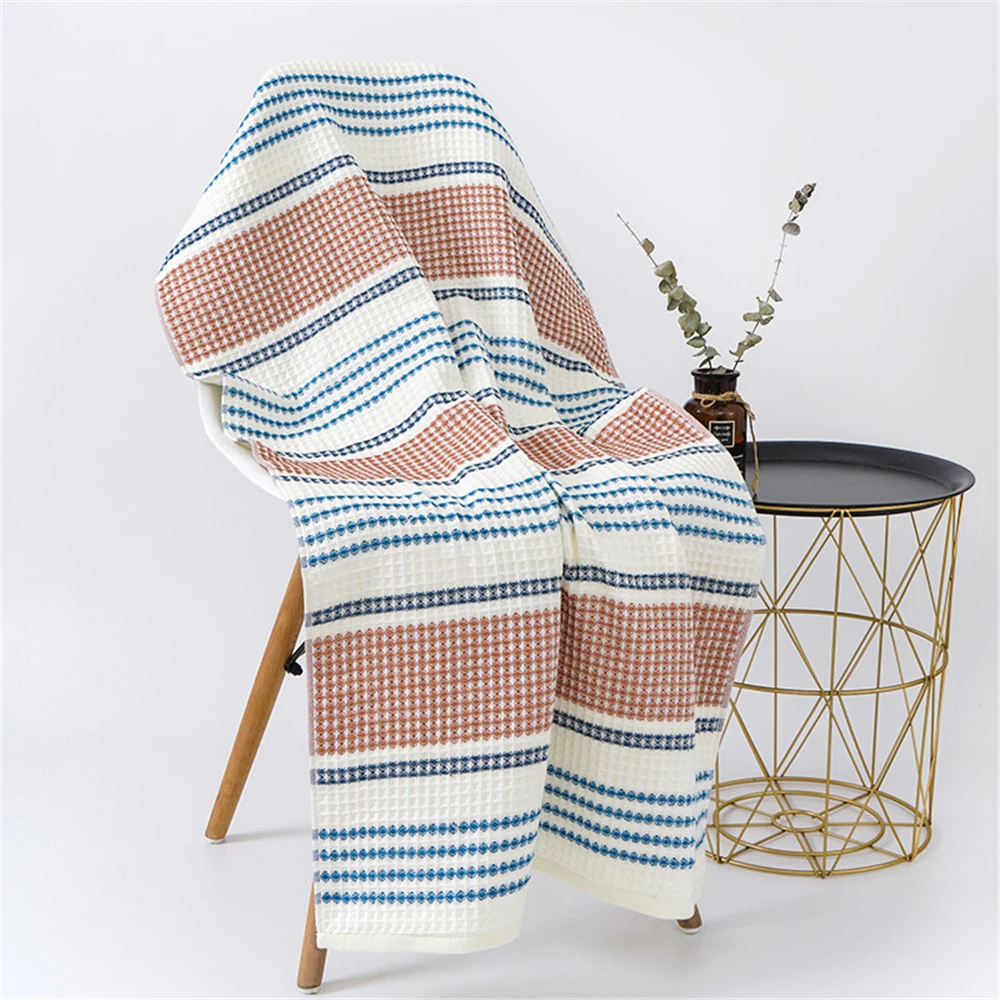 Bath Towels for Japan Style Waffle Stripe Hand Face Set for Adult Children 70*140 33*74