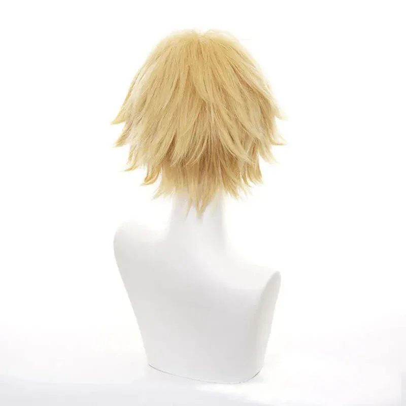 Parrucca sintetica corta bionda soffice e spigolosa, resistente al calore, per cosplay anime, per uomo, per feste di Halloween, giochi di ruolo, copricapo quotidiano - immagine 5