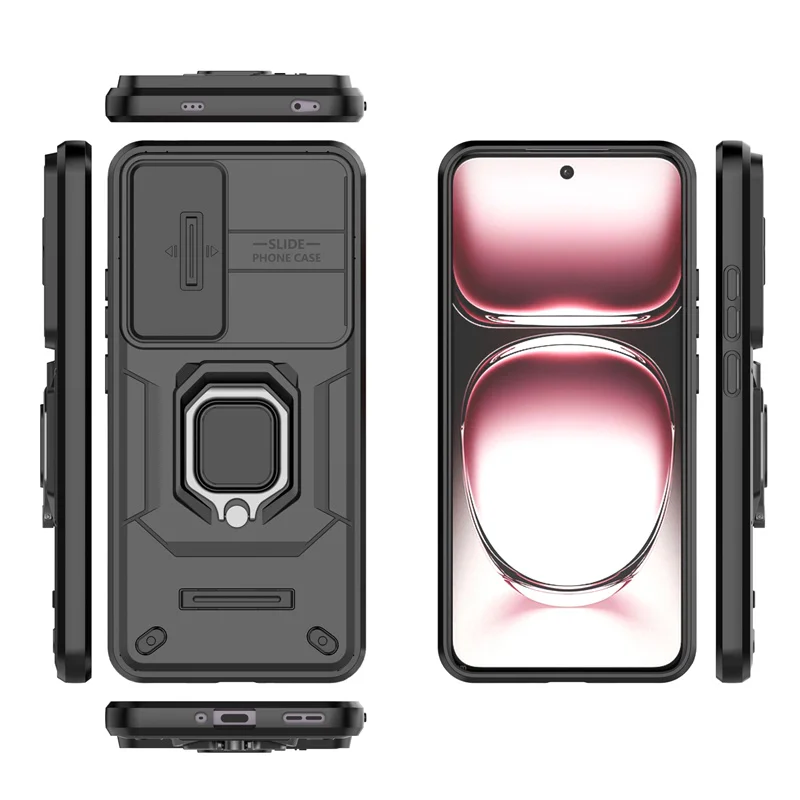 Slide Camera Ring Holder Armor Phone Case with Magnetic Back Cover