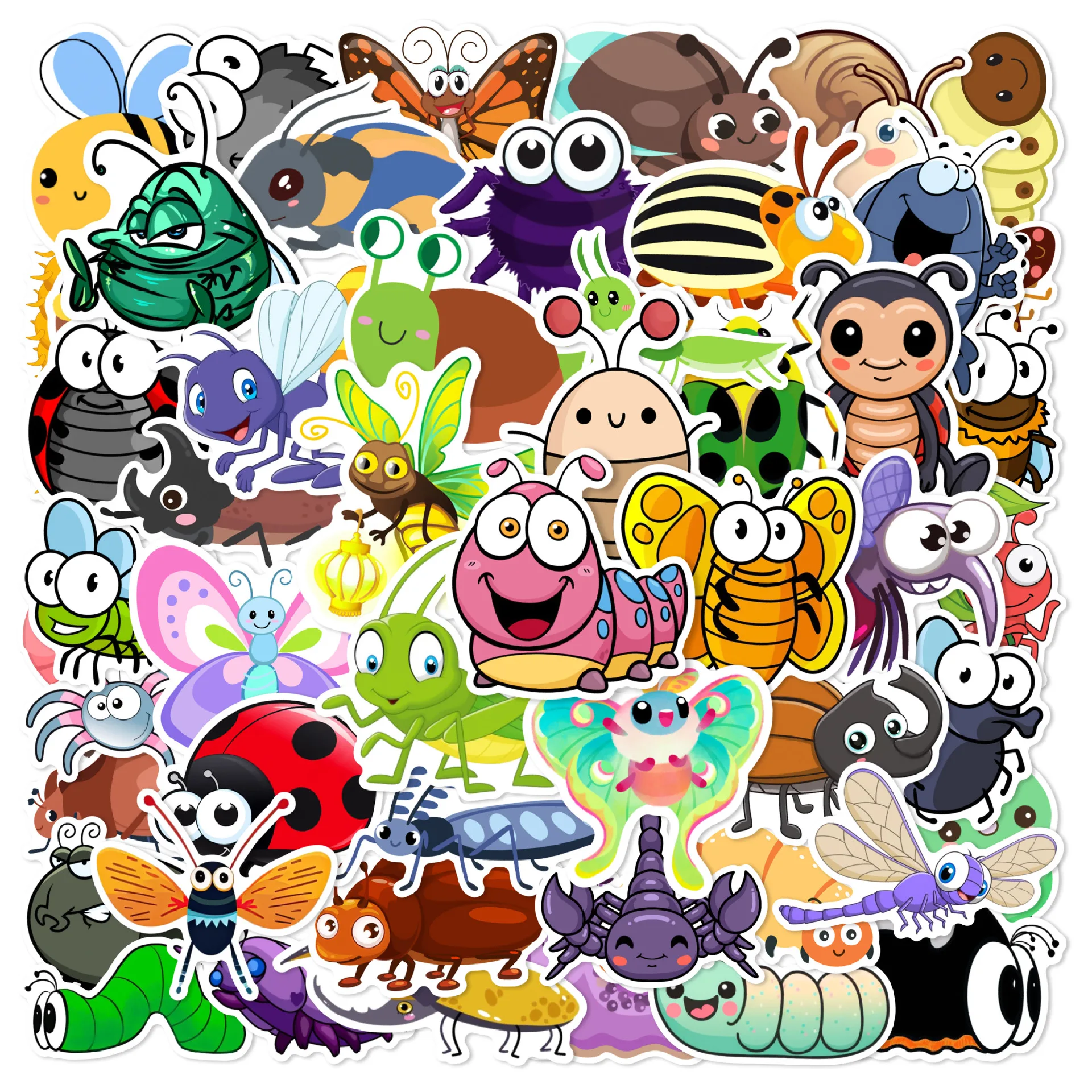 50Pcs Mixed Worm Insects Stickers Graffiti for Waterproof DIY Kids Toy Storage Box Decals Phone Laptop Water Bottle