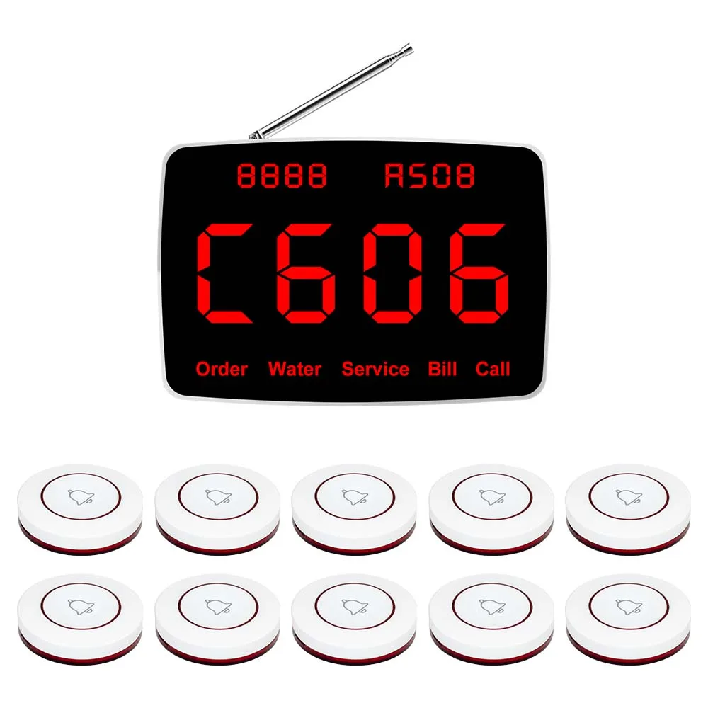 JINGLE BELLS CTM368 Wireless Waiter Calling System Restaurant Pager 10 Pcs CTT12 Call Button Customer Service for Hookah 10 sets